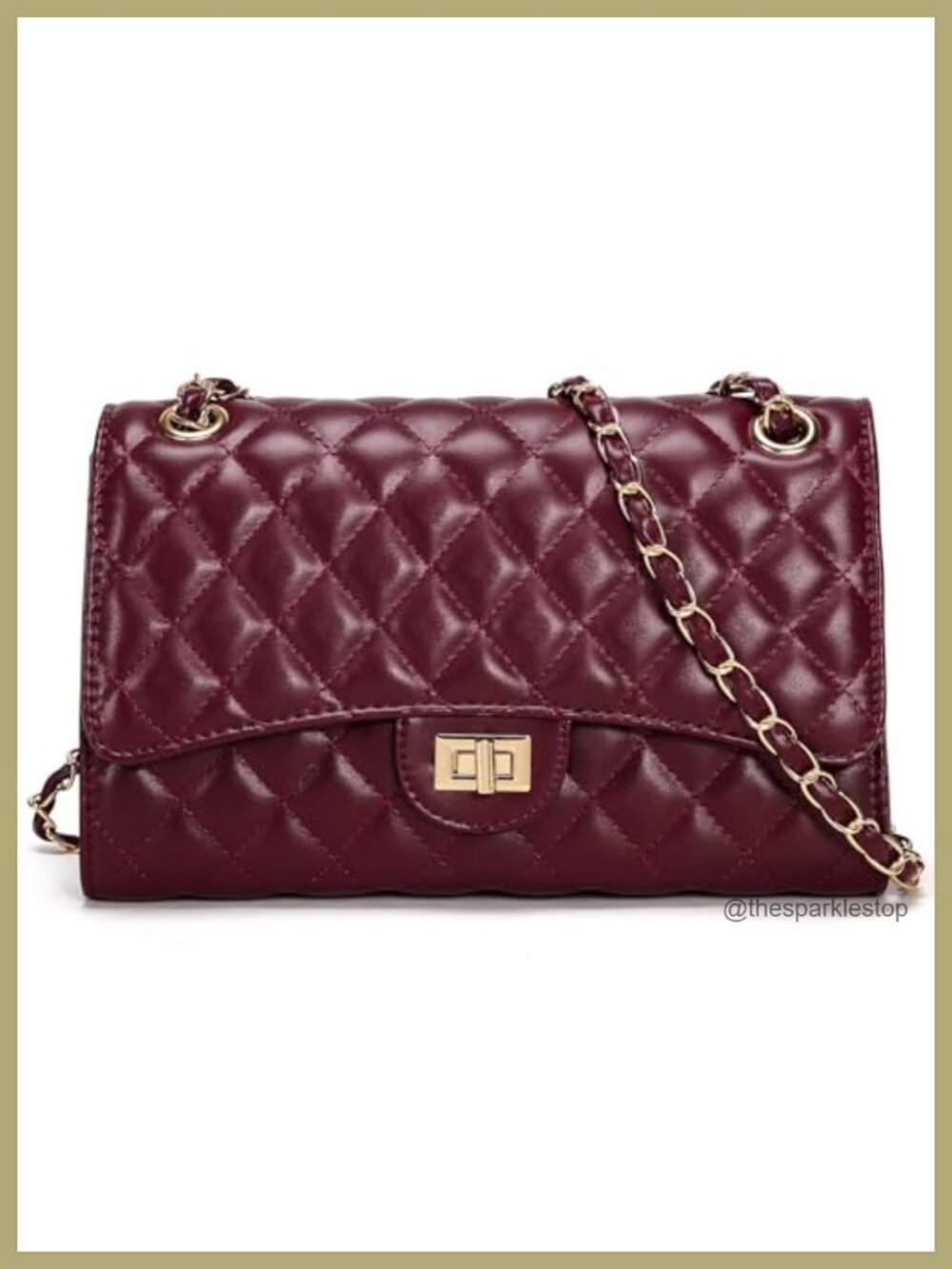 Quilted Faux Leather Crossbody Bag with Chain Strap Satchel Handbag